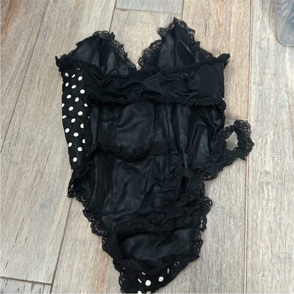 Vintage 80s Emile Bole Polka Dot Thong Pinup Bustier One Piece Bodysuit Lingerie - Picture 8 of 13